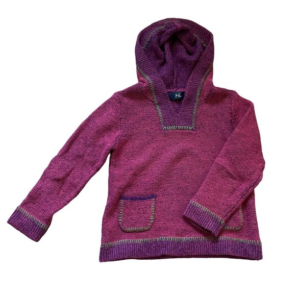 Nua Pullover Merino Wool Silk Hooded Knit Sweater Women Small Pink Purple Winter - Picture 1 of 7